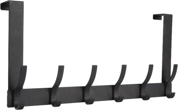 Over The Door Hooks, Door Hanger Hooks for Hanging, Over The Doors Towel Racks for Bathroom with 12 Coat Hook, Coat Rack Dorm Essentials Bathroom Accessories（1 Pack, Black）