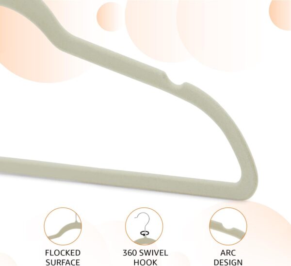 Slim, Velvet, Non-Slip Suit Clothes Hangers, Ivory/Beige- Pack of 30 - Image 2