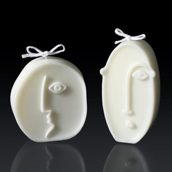 2 Pcs Shaped Candles Cool Candles Aesthetic Weird Face Geometric White Decorative Sculpture Scented Soy Wax Fun Modern Trendy for Bedroom Bathroom Shelf Decor(Cute Style)