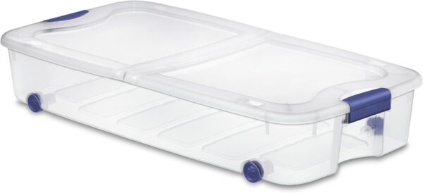 66 Qt Clear Storage Bins with Lids - 66 Quart Wheeled Latch Box, Underbed Storage Container, Durable Plastic Organizer for Bedroom, Closet, Garage,Blue