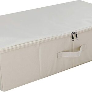 Folding Under Bed Shoes Storage Organiser Bins with Lid, Underbed Clothes Organizer Basket, Garment Storage Boxes, Beige