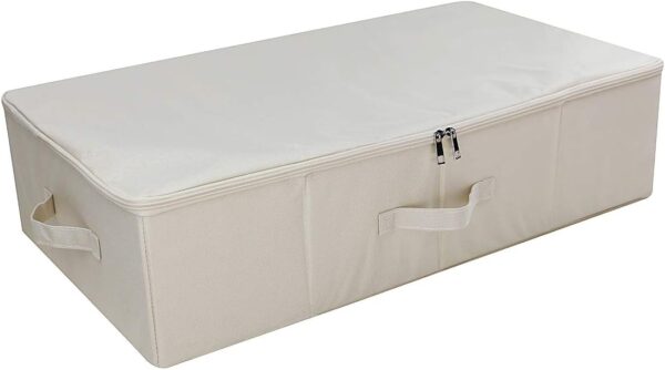 Folding Under Bed Shoes Storage Organiser Bins with Lid, Underbed Clothes Organizer Basket, Garment Storage Boxes, Beige