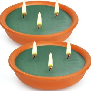 Citronella Candles Outdoor, 3-Wick Outdoor Candles in Terracotta Bowl, Citronella Candle in Pottery Container, Summer Outdoors Decorative Candle for Patio, Deck, Garden, Backyard & Camping 2 Pack
