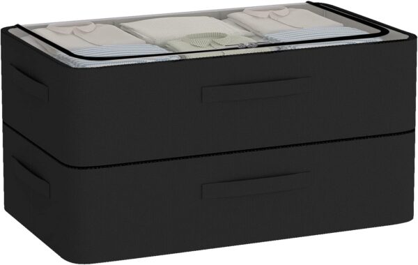 Under Bed Storage Bins Frame Storage Box Oxford Fabric Sturdy Underbed Container Foldable Stackable Large Capacity Clothes Organizer