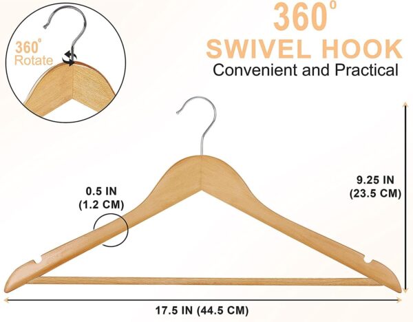 Premium Wooden Hangers 30 Pack - Durable & Slim Coat Hanger - Suit Hanger with 360-Degree Rotatable Hook - Wood Hangers with Shoulder Grooves (Natural Color) - Image 2