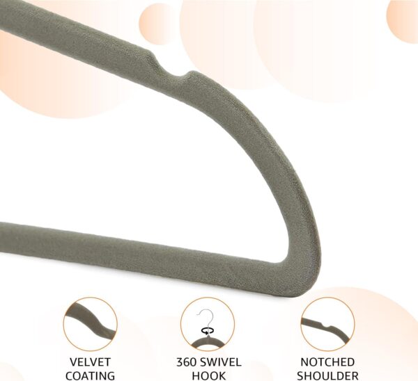 Slim, Velvet, Non-Slip Suit Clothes Hangers, Gray/Silver - Pack of 30 - Image 2
