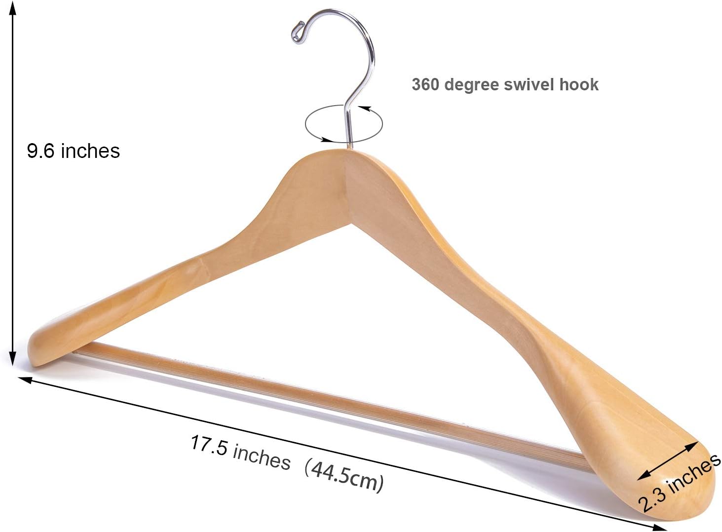 Luxury Natural Wooden Suit Hangers - 6 Pack - Wood Coat Hangers,Jacket Outerwear Shirt Hangers,Glossy Finish with Extra-Wide Shoulder, 360 Degree Swivel Hooks & Anti-Slip Bar with Screw - Image 2