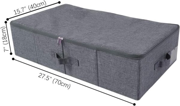 Underbed Storage Boxes for Bedding/Garment/Duvets/Blankets/Shoes, Folding Fabric Rigid Under bed Storage Bins with Zip Lid, Washable, Black Gray - Image 2