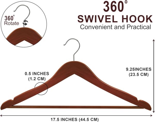 Premium Wooden Hangers 30 Pack - Durable & Slim Coat Hanger - Suit Hanger with 360-Degree Rotatable Hook - Wood Hangers with Shoulder Grooves (Cherry Color) - Image 2