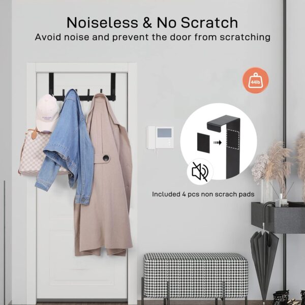 Over The Door Hooks, Door Hanger Hooks for Hanging, Over The Doors Towel Racks for Bathroom with 12 Coat Hook, Coat Rack Dorm Essentials Bathroom Accessories（1 Pack, Black） - Image 2