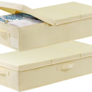 Large Underbed Storage Bags Organizer Container With Lids, Set of 2 Under Bed Storage Organizer Box With Handle, Fabric Under The Bed Storage Bins for Blanket Pillow Comforter & Quilt Wrapping Paper