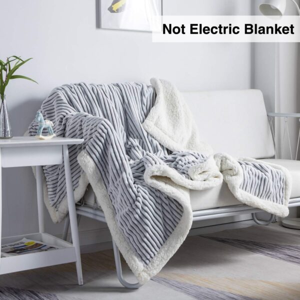 Blanket Fleece Throw – 51x63, Grey & White – Soft, Plush, Fluffy, Fuzzy, Warm, Cozy, Thick – Perfect for Couch, Bed, Sofa, Chair - Reversible Throw Blanket - Image 2