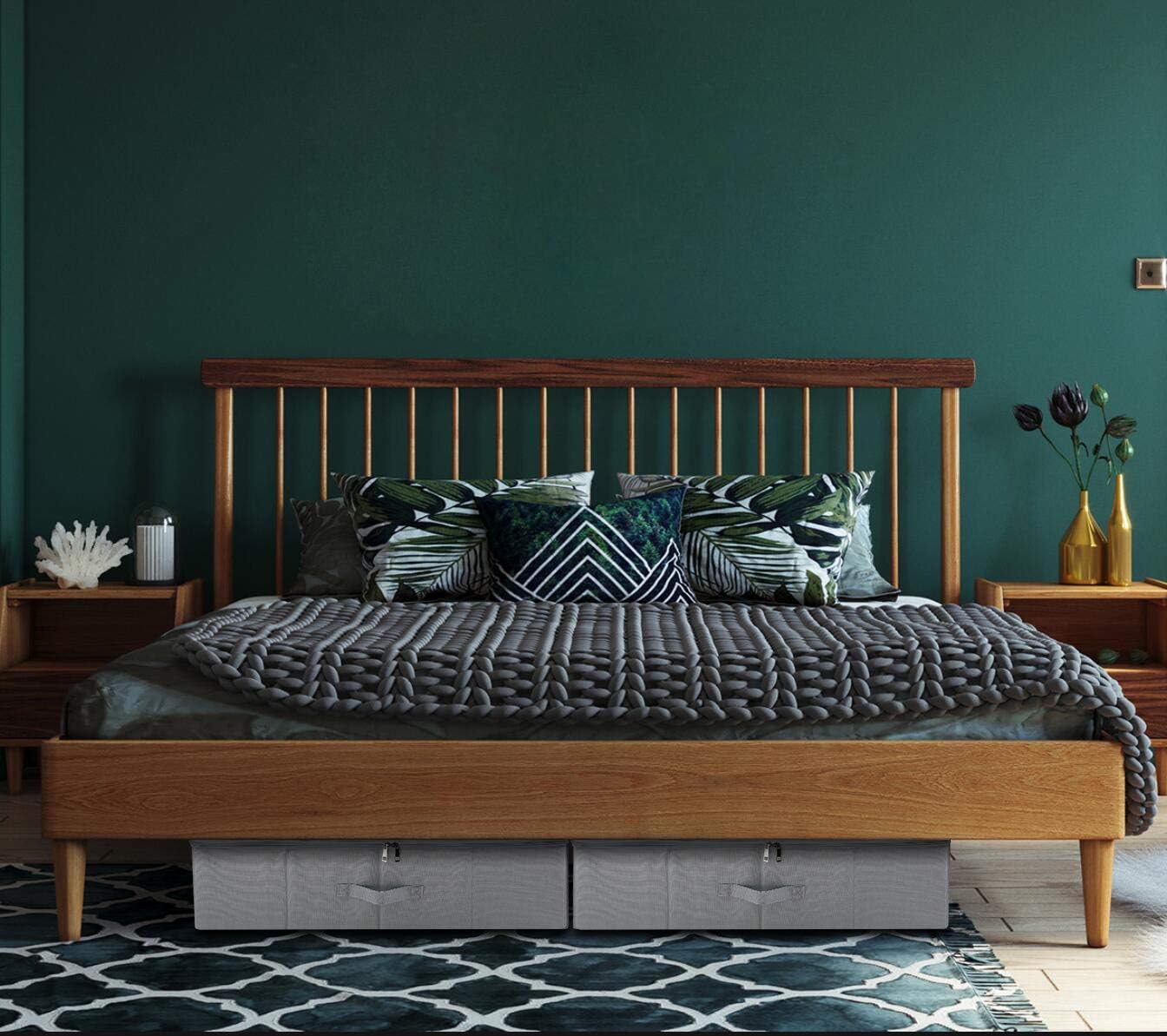 Under Bed Storage Bins with Lids for Shoes Clothing Organizer, Good for Bedroom Wardrobe, Closet, Sturdy Plastic Boards & Polyester Blend Fabric, Light Gray - Image 2