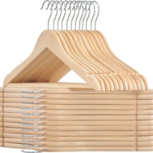 Wooden Hangers, Pack of 24, Coat Hangers, Non-Slip, Pants Bar, 360° Swivel Hooks, for Jackets, Shirts, Coats, Natural Beige