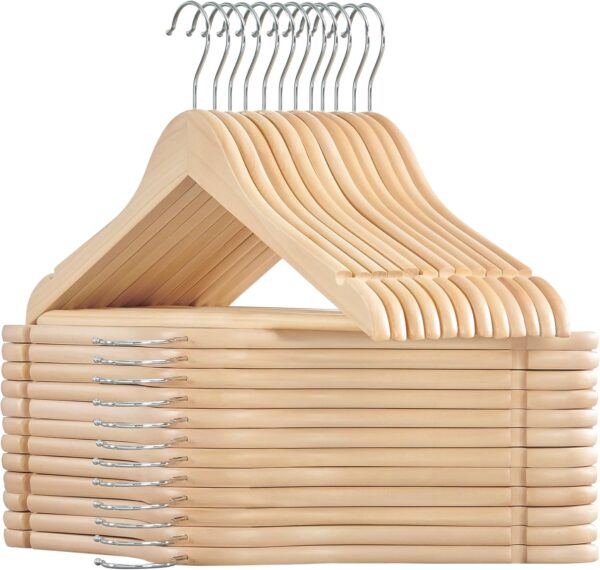 Wooden Hangers, Pack of 24, Coat Hangers, Non-Slip, Pants Bar, 360° Swivel Hooks, for Jackets, Shirts, Coats, Natural Beige
