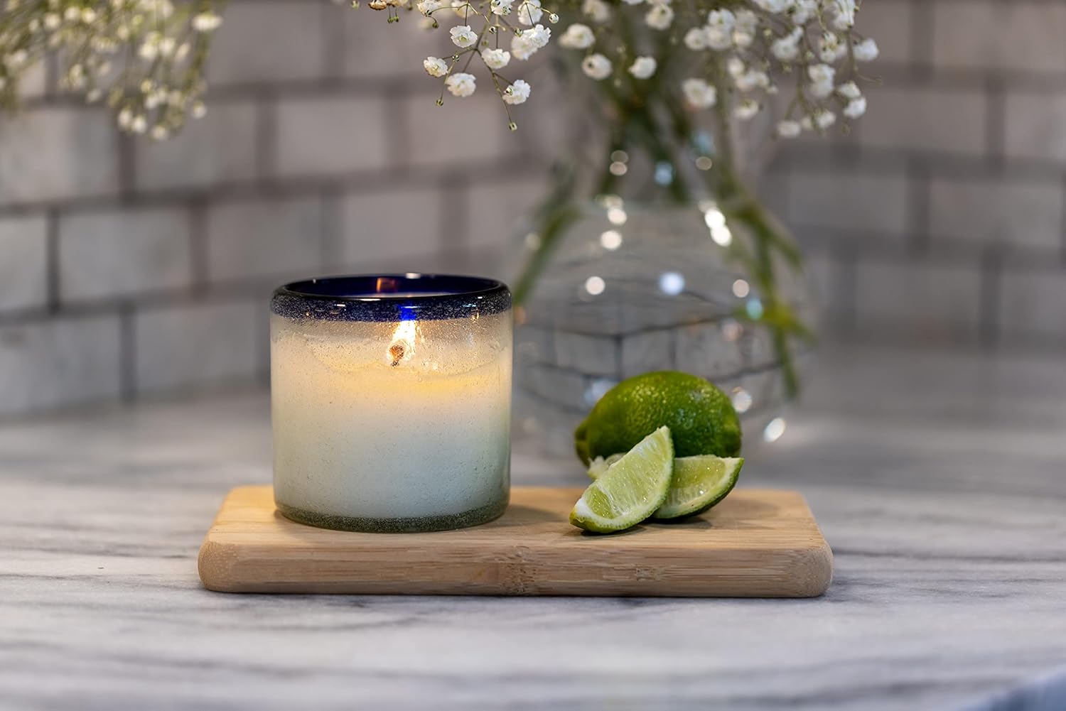 Scented Candles Coastal Collection Artisan Candle in Hand-Blown Glass, 9 Ounces, Salted Blue Agave - Image 2