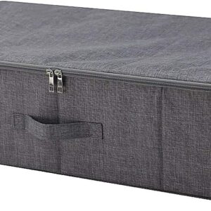 Underbed Storage Boxes for Bedding/Garment/Duvets/Blankets/Shoes, Folding Fabric Rigid Under bed Storage Bins with Zip Lid, Washable, Black Gray