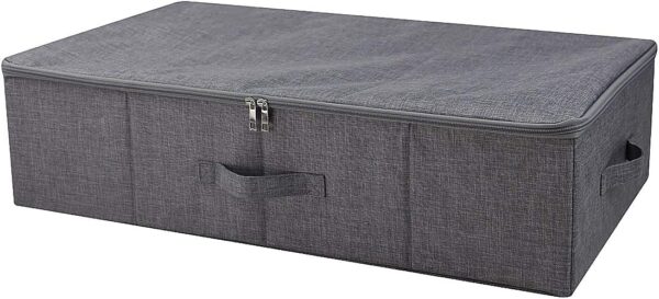 Underbed Storage Boxes for Bedding/Garment/Duvets/Blankets/Shoes, Folding Fabric Rigid Under bed Storage Bins with Zip Lid, Washable, Black Gray