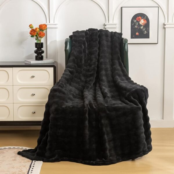 Faux Fur Throw Blanket with 3D Bubbles Super Soft Fuzzy Cozy Thick Blanket for Couch Chair Sofa Gift Home Décor(Black,50 * 60inches) - Image 2