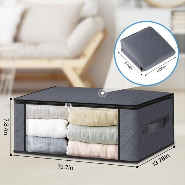 3-Pack Clothes Organizer Storage Bags Foldable Storage Box with Large Clear Window Sturdy Handles for Closet, Dorm, Pillows, Bedding, Clothes, Blankets, 35L, Gray - Image 2