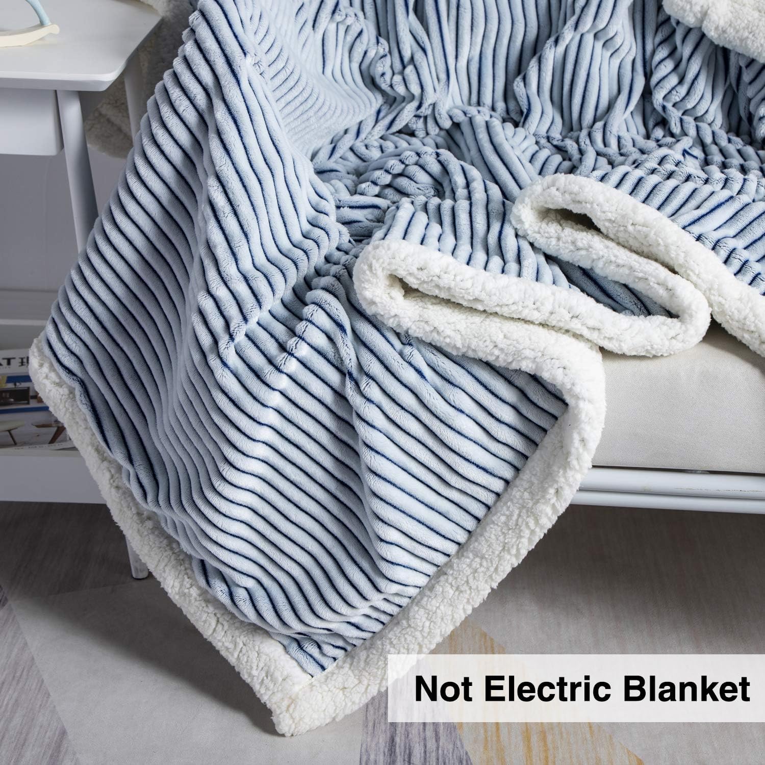 Blanket Fleece Throw – 51x63, Blue & White – Soft, Plush, Fluffy, Fuzzy, Warm, Cozy, Thick – Perfect for Couch, Bed, Sofa, Chair - Reversible Throw Blanket - Image 2