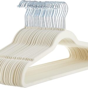 Slim, Velvet, Non-Slip Suit Clothes Hangers, Ivory/Beige- Pack of 30