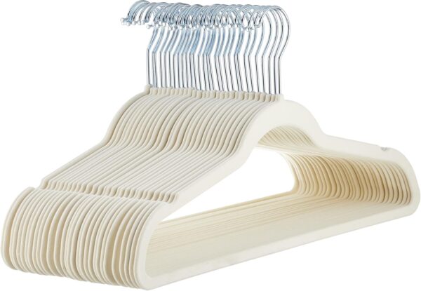 Slim, Velvet, Non-Slip Suit Clothes Hangers, Ivory/Beige- Pack of 30