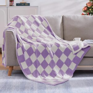 Checkered Throw Blanket, Purple Microfiber Soft Cozy Fluffy Warm Hand Made Throw Blankets for Couch, Sofa, Chair, Bed, Camping, Picnic, Travel Lightweight Bed Blanket - 50"*70"