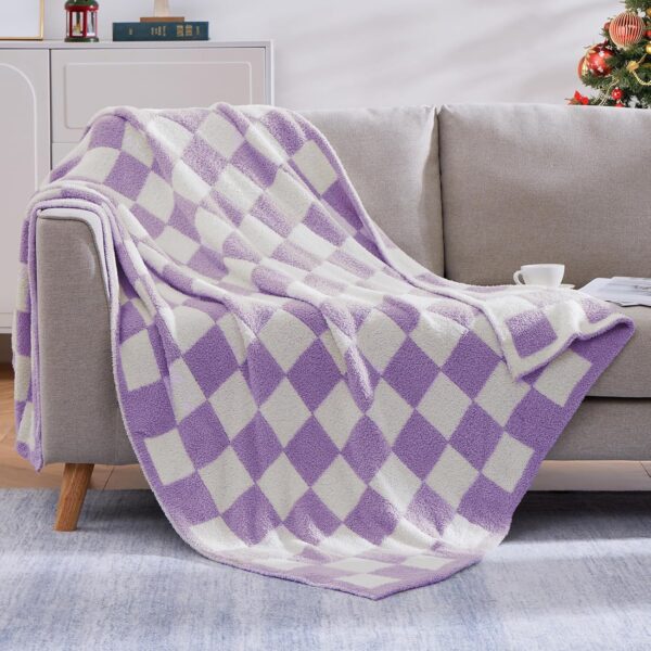 Checkered Throw Blanket, Purple Microfiber Soft Cozy Fluffy Warm Hand Made Throw Blankets for Couch, Sofa, Chair, Bed, Camping, Picnic, Travel Lightweight Bed Blanket - 50"*70"