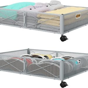 Under Bed Storage, Under the Bed Storage Containers with Wheels, Under Bed Shoe Storage Organizer Drawer for Bedroom Clothes Shoes Blankets -2Pack