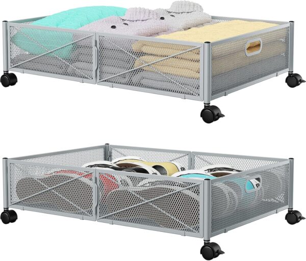 Under Bed Storage, Under the Bed Storage Containers with Wheels, Under Bed Shoe Storage Organizer Drawer for Bedroom Clothes Shoes Blankets -2Pack
