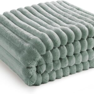 Sage Green Fleece Throw Blanket for Couch - Super Soft Cozy Blankets for Women, Cute Small Blanket for Girls, 50x60 Inches