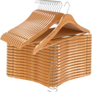 Premium Wooden Hangers 30 Pack - Durable & Slim Coat Hanger - Suit Hanger with 360-Degree Rotatable Hook - Wood Hangers with Shoulder Grooves (Natural Color)