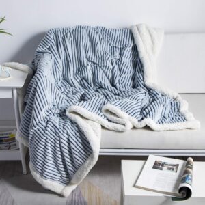 Blanket Fleece Throw – 51x63, Blue & White – Soft, Plush, Fluffy, Fuzzy, Warm, Cozy, Thick – Perfect for Couch, Bed, Sofa, Chair - Reversible Throw Blanket