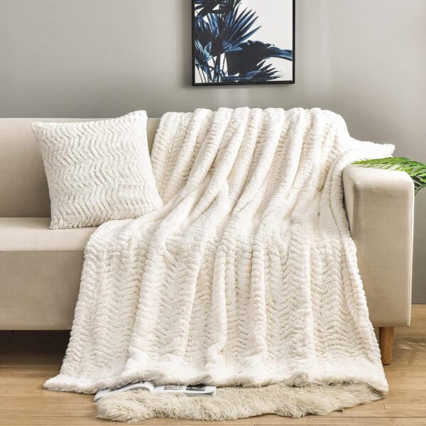 Luxury Double Sided Faux Fur Throw Blanket(Without Pillows),Soft Fuzzy Fluffy Cozy Plush Furry Comfy Warm Blanket for Couch Bed Chair Sofa Bedroom Women Teen Girls Gift(Ivory,50" x 63")