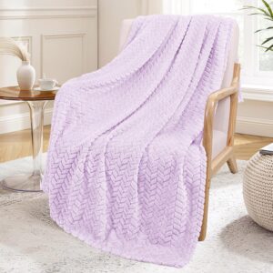 Lilac Purple Fleece Throw Blanket for Couch and Bed, 50x70 Inches Soft Cozy 3D Decorative Jacquard Flannel Blankets, Lightweight Fuzzy Plush Warm Throws for All Seasons