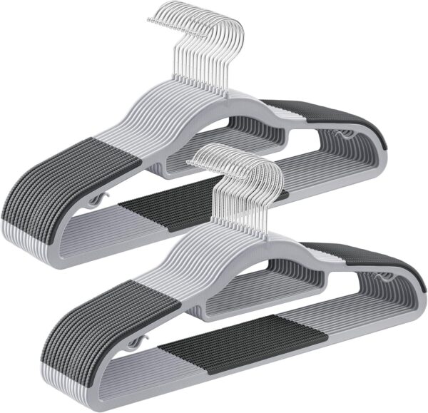 Pack of 30 Coat Hangers, Space-Saving Plastic Clothes Hangers, Non-Slip, 0.2 Inches Slim, 16.5 Inches Wide, 360° Swivel Silver Hook, Light and Dark Gray