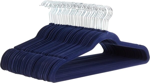 Slim, Velvet, Non-Slip Suit Clothes Hangers, Navy Blue/Silver - Pack of 50