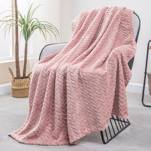 Pink Fleece Throw Blanket for Couch and Bed, 50x70 Inches Soft Cozy 3D Decorative Jacquard Flannel Blankets, Lightweight Fuzzy Plush Warm Throws for All Seasons - Image 2