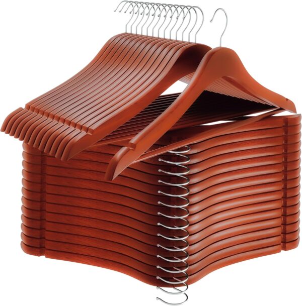 Premium Wooden Hangers 30 Pack - Durable & Slim Coat Hanger - Suit Hanger with 360-Degree Rotatable Hook - Wood Hangers with Shoulder Grooves (Cherry Color)