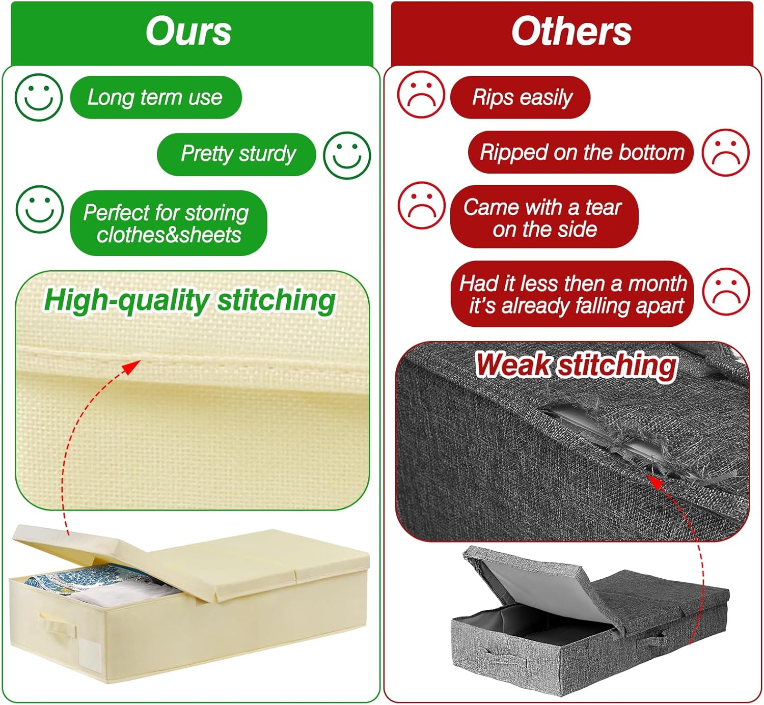 Large Underbed Storage Bags Organizer Container With Lids, Set of 2 Under Bed Storage Organizer Box With Handle, Fabric Under The Bed Storage Bins for Blanket Pillow Comforter & Quilt Wrapping Paper - Image 2