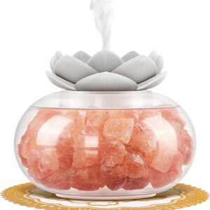 Essential Oil Diffusers Aromatherapy Diffuser:  Salt Lamp Diffuser for Home Bedroom Office, Pink Crystal Himalayan Cute Lotus Auto Shut-Off 7 Colors LED Night Light -