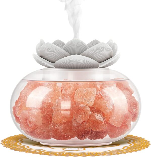 Essential Oil Diffusers Aromatherapy Diffuser:  Salt Lamp Diffuser for Home Bedroom Office, Pink Crystal Himalayan Cute Lotus Auto Shut-Off 7 Colors LED Night Light -