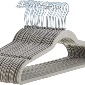Slim, Velvet, Non-Slip Suit Clothes Hangers, Gray/Silver - Pack of 30