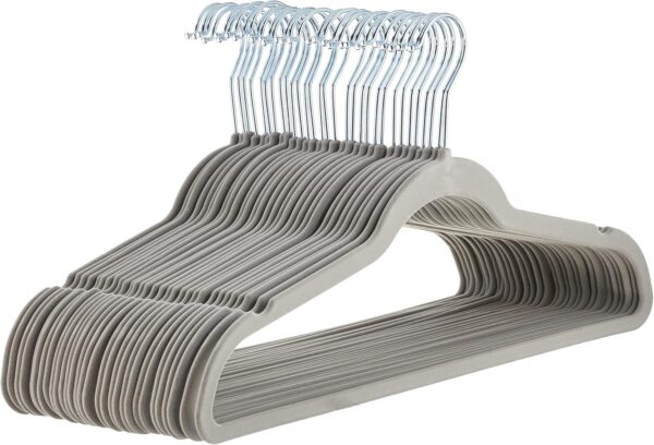 Slim, Velvet, Non-Slip Suit Clothes Hangers, Gray/Silver - Pack of 30
