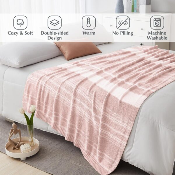 Pink Throw Blanket, 50x70 Soft Cozy Microfiber Striped Throw Blankets for Couch, Sofa, Bed, Travel, Lightweight Fluffy Warm Plush Decorative Blankets for Women, Men,Kids Gift - Image 2