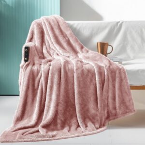 Plush Fuzzy Fleece Throw Blanket Extra Large, Super Soft, Fluffy and Warm Blankets for Couch, Bed, All Season Use (50x70 inches, Dusty Pink)