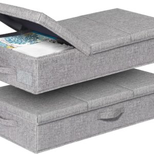 Under Bed Storage With Lids, 2 Pack Large Underbed Storage Containers Clothes W/ 3 Handles, Foldable Low Profile Stackable Drawer Organizer Bins Box for Blanket Shoe Bedroom, 31.1*15.7*6inch