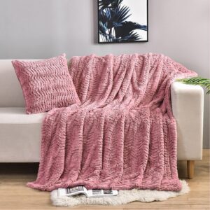 Luxury Double Sided Faux Fur Throw Blanket(without Pillows),Soft Fuzzy Fluffy Cozy Blanket Plush Furry Comfy Warm Blanket for Couch Bed Chair Sofa Bedroom Women Teen Girls Gift(Pink,50" x 63")