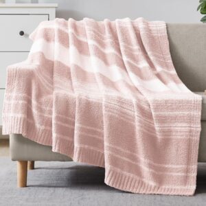 Pink Throw Blanket, 50x70 Soft Cozy Microfiber Striped Throw Blankets for Couch, Sofa, Bed, Travel, Lightweight Fluffy Warm Plush Decorative Blankets for Women, Men,Kids Gift